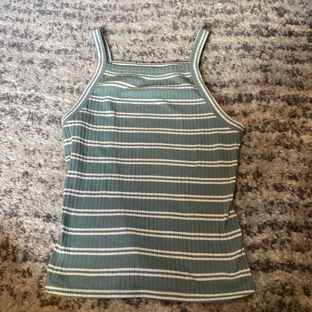 blue and white striped tank top